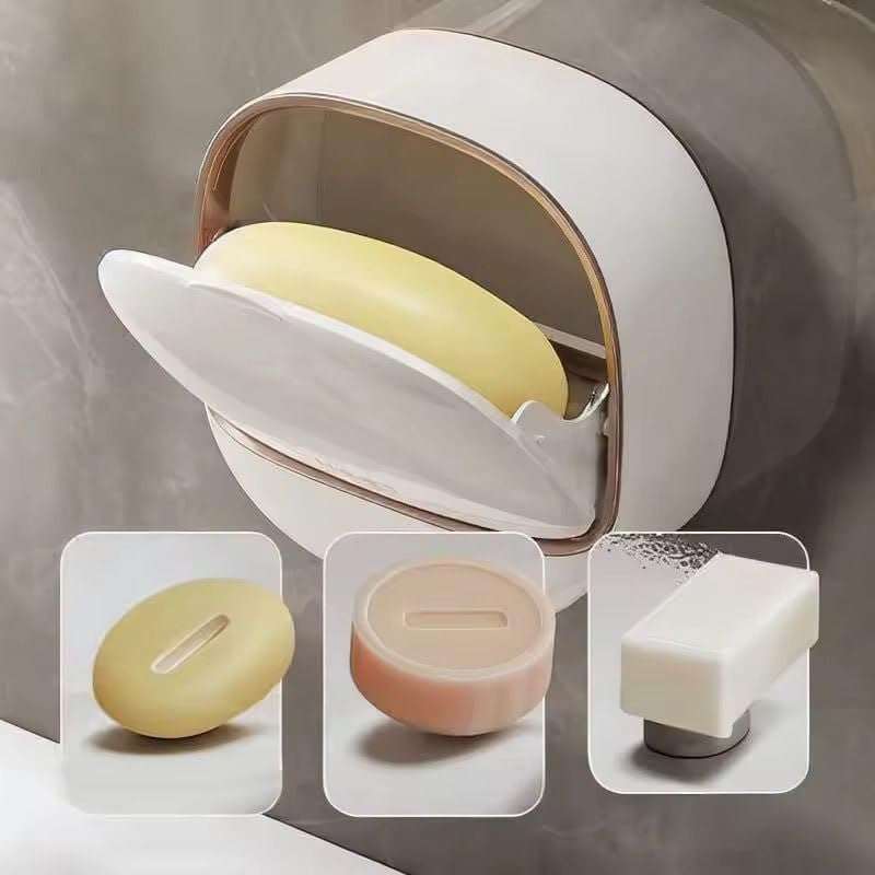 Wall Mounted Soap Holder with Flip Cover – Plastic Soap Storage Box with Drain Tray for Bathroom Wash Basin Area(Multi-Color) Pack of 1 4
