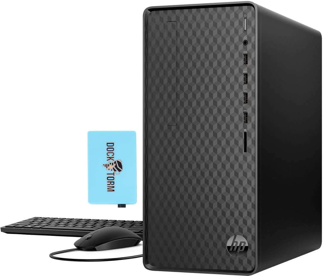 HP Desktop Computer 12th Gen (Intel i3-12100 4-Core, 32GB RAM, 512GB m.2 SATA SSD + 2TB HDD (3.5), Intel UHD 730, AC WiFi, BT, 4 HDMI, 4 USB 3.1, Dark Black, Win 11 Pro) with Dockztorm Hub 1