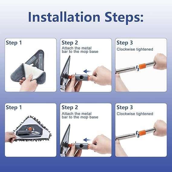 Gigglenest Wall mop Cleaner with Long Handle,Triangle Microfiber Dust Mop Baseboard Cleaner Tool Ceiling Washer Window Washing Kit with Extension Pole2 Removable Washable Replacement 6