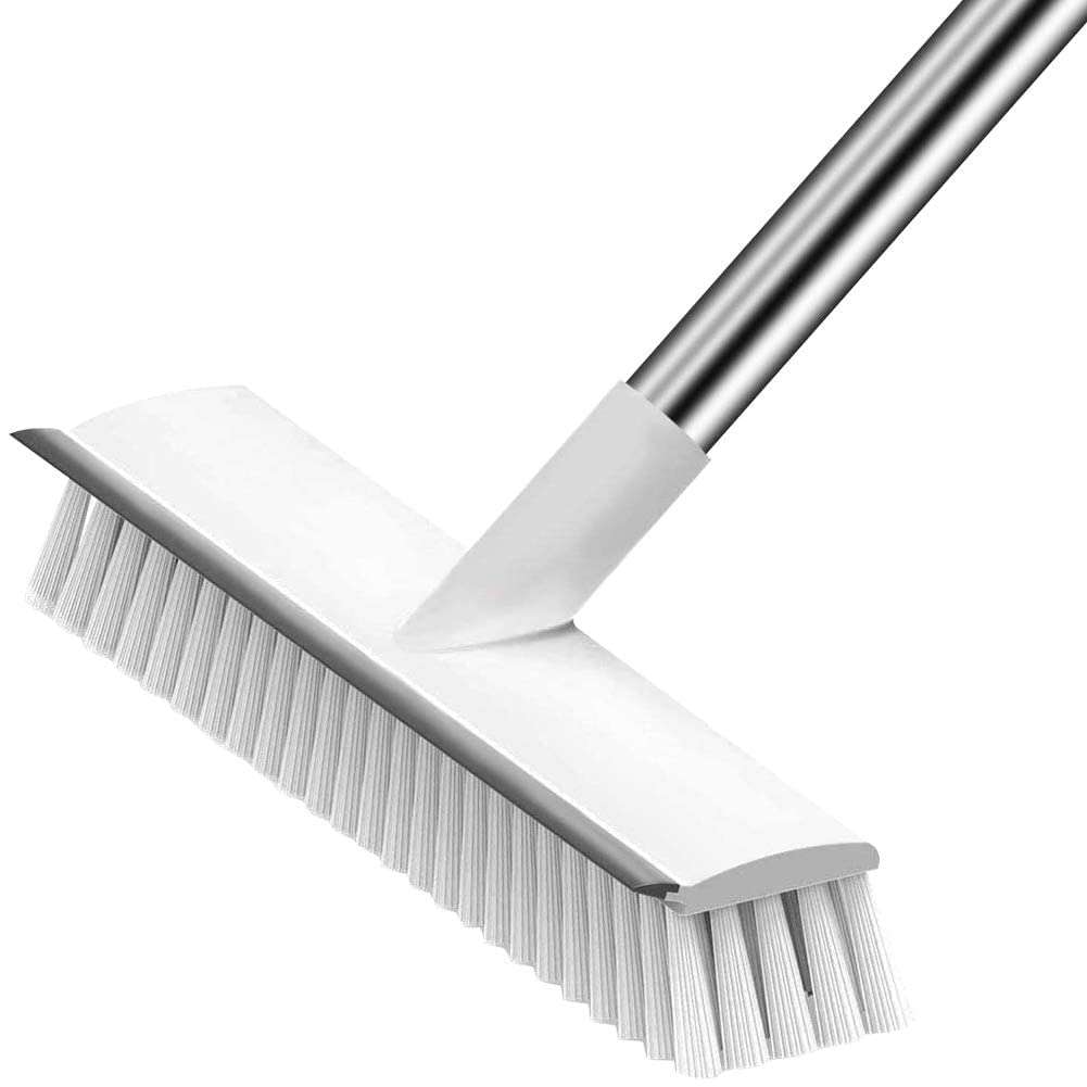 Atcan Bathroom Cleaning Brush with Long Handle 2 in 1 Floor Scrub Brush with Squeegees with Wiper Tough Bristle for all Kind of Floor and Walls Easy Cleaning for Household (FC1) (FC2) 1