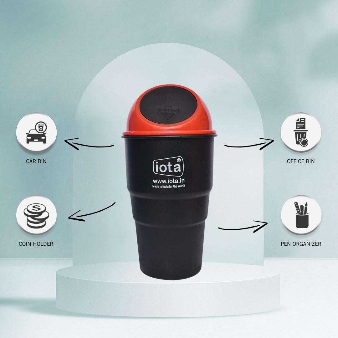 iota Mini Car Trash Bin Can Holder Dustbin (Red)(Pack of 6) made with virgin abs plastic 6