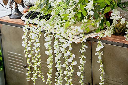 Ms Bloom Artificial Wisteria Vine - 12-Pack 3.6 Ft Spring Hanging Flowers Décor, Silk Plants Garlands for Sweet Home Kitchen Wall, Fake Plant Rattan for Outdoor Wedding Party Desk Decorations (White) 4
