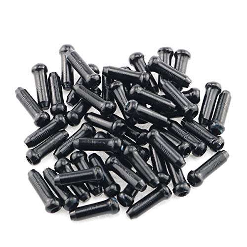 E-outstanding 50pcs Anodized Aluminum Alloy Bicycle Cable End Caps End Crimps Bicycle Line Pipe End Cap Inner Line Cover, Black 1