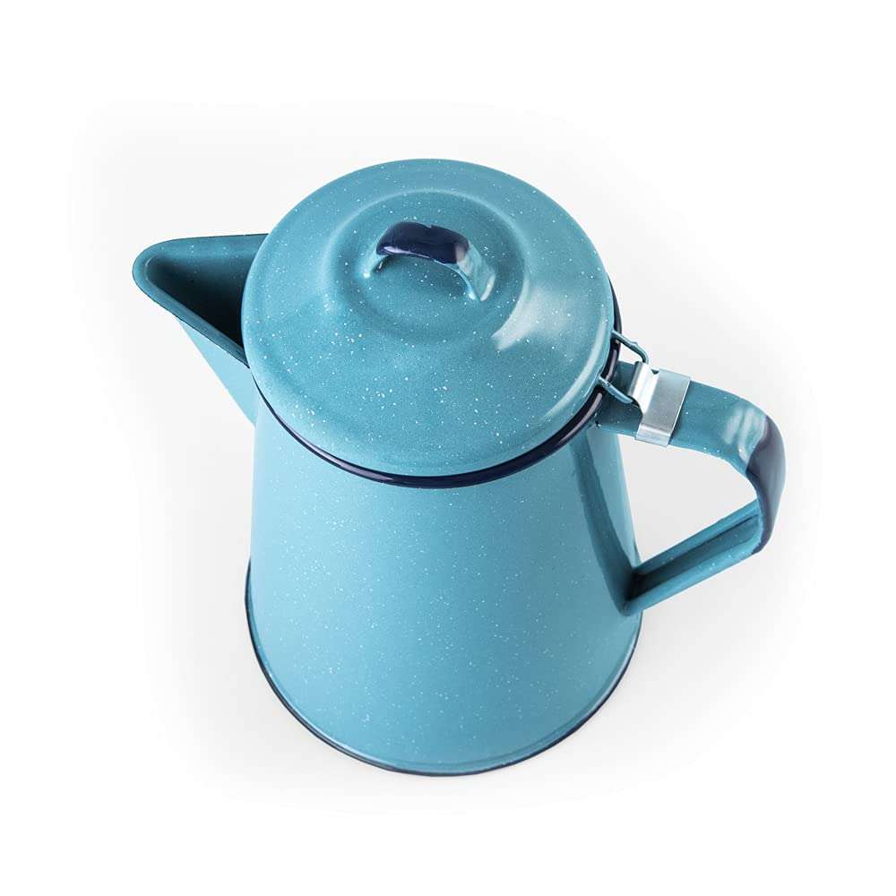 Cinsa Enamelware Coffee Pot (Turquoise Color) - 8 Cups - Camping Essentials - Hot Water for Coffee and Tea - Light and Resistant 5