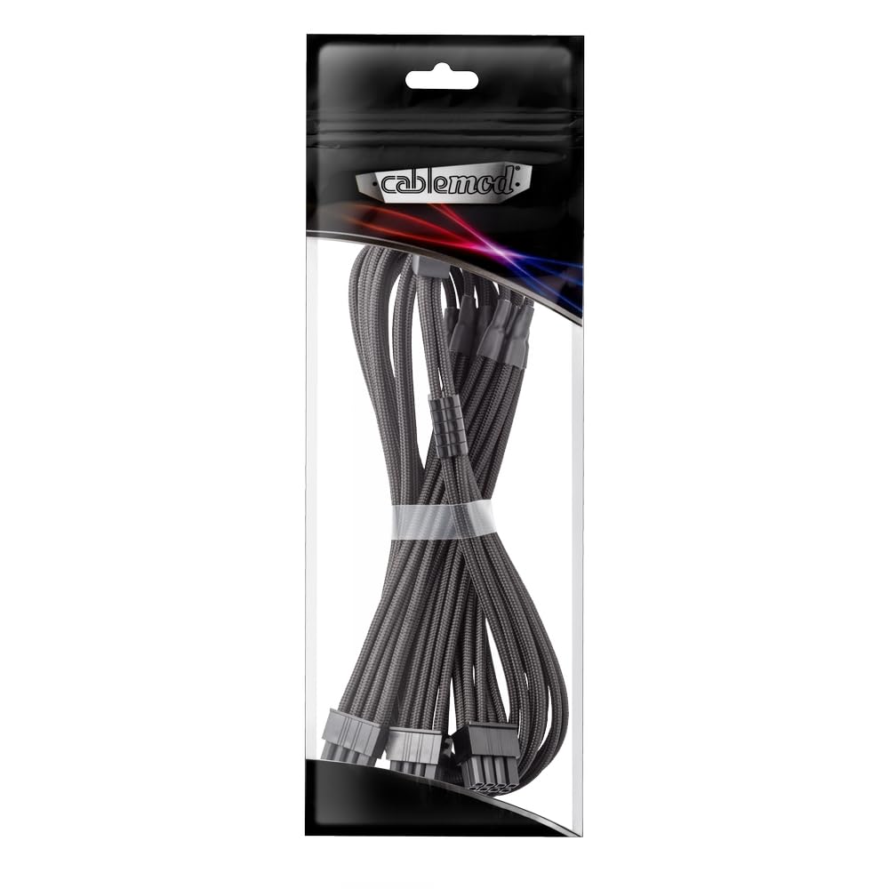 CableMod RT-Series Pro ModFlex Sleeved 12V-2x6 12VHPWR 90° StealthSense PCIe Cable for ASUS/Seasonic/Phanteks (Variant B, Black) 5