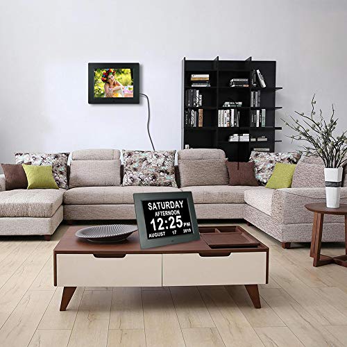 Aowasi Digital Clock Large Display with Date and Day of Week, 8 Alarm Options, Extra Large Digital Clock with Non-Abbreviated Day & Month Alarm Clocks for Seniors Dementia(Black) 5