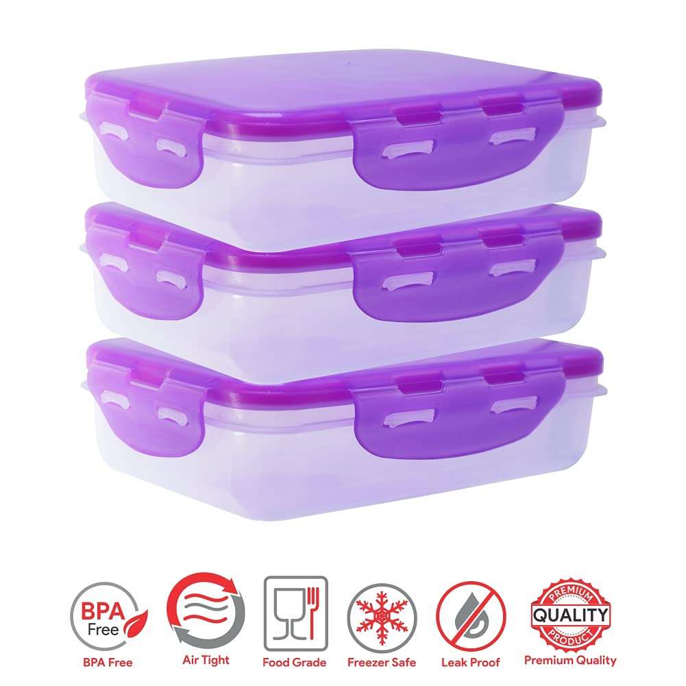 Wonder Plastic Klick N Seal 301 Kitchen Grocery Container With Air Tight, Set of 3, 450 ml, Violet Color 5