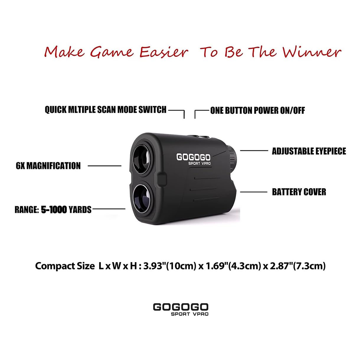 Gogogo Sport Vpro GS03 Laser Golf/Hunting Rangefinder, 1000/1200 Yards Laser Range Finder with 6X Magnification Ultra-Clear View, Lightweight, Slope, Pin-Seeker & Flag-Lock & Vibration (GS03-900) 3