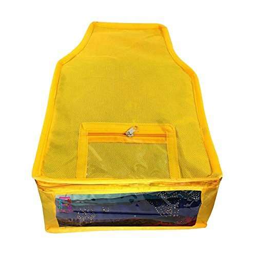 Atorakushon Fabric Combo Saree Cover Blouse Clothes Storage Bag Wedding Wardrobe Organiser Set of 11 (Yellow) 5