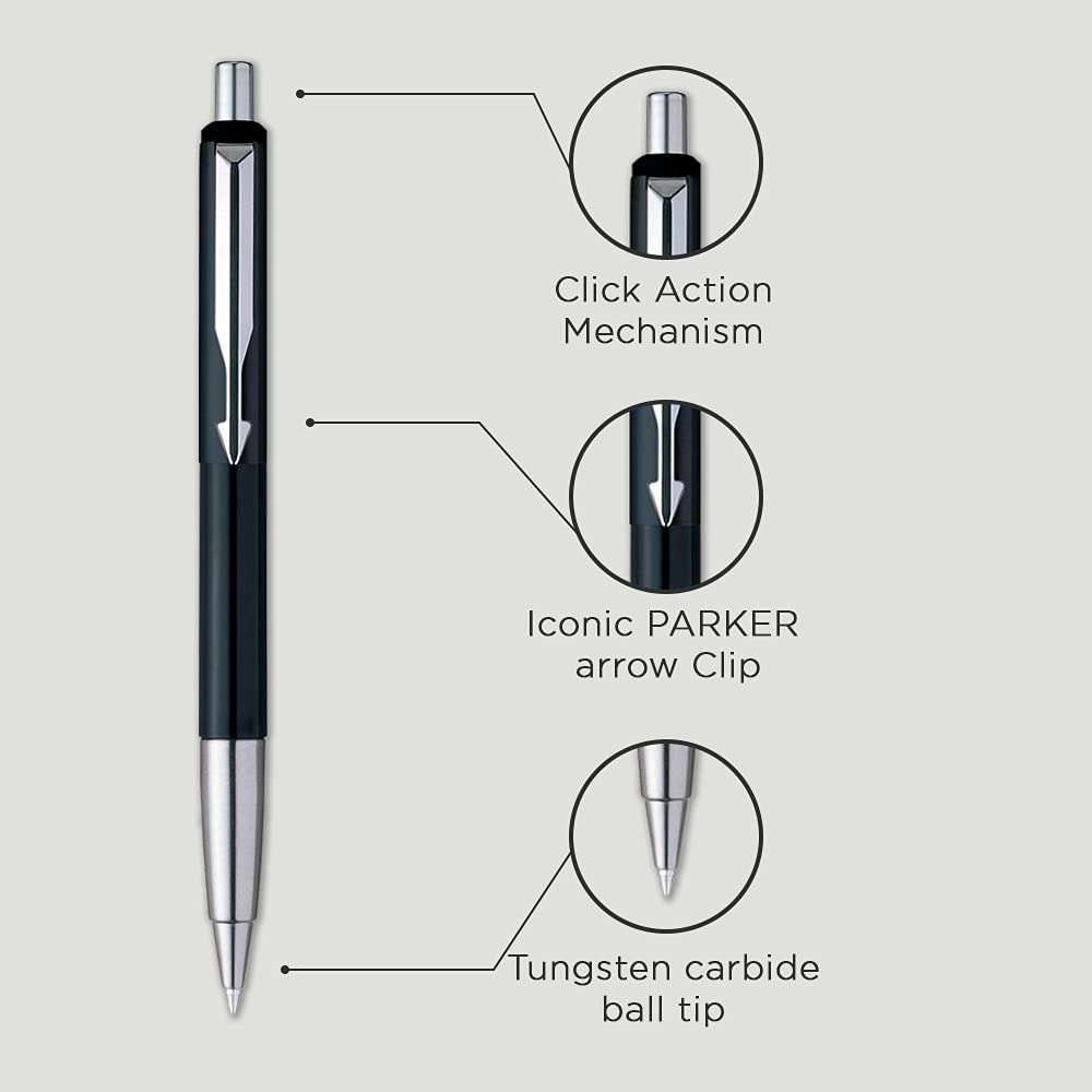 Parker Vector Standard Roller Ball Pen - Black Body & Parker Vector Standard Chrome Trim Ball Pen (Ink - Black) 5