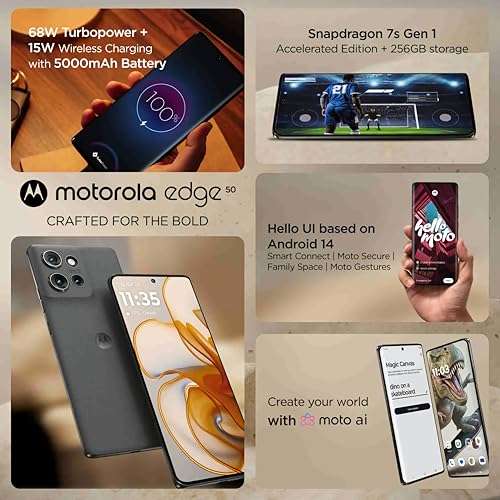Motorola Edge 50 5G (8GB RAM + 256GB Storage) | 50MP + 13MP + 10MP | 32MP Front Camera | 5000 mAh Battery | Snapdragon 7 Gen 1 Accelerated Edition Processor (Koala Grey) 4