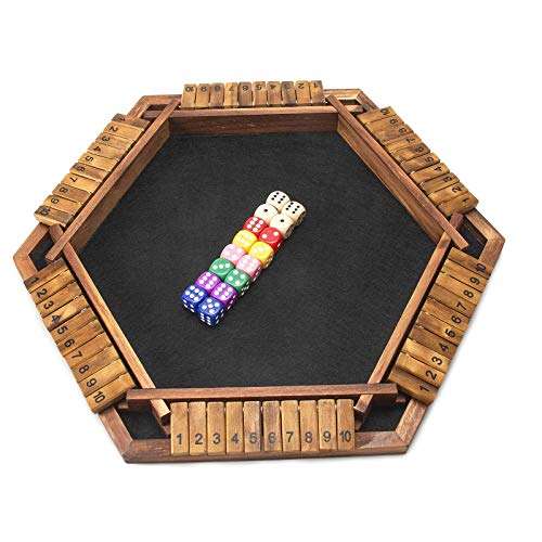 AMEROUS Upgraded 1-6 Players Shut The Box Dice Game, Wooden Board Table Math Game with 16 Dice for Kids Adults, Family Classroom Home Party or Pub 2