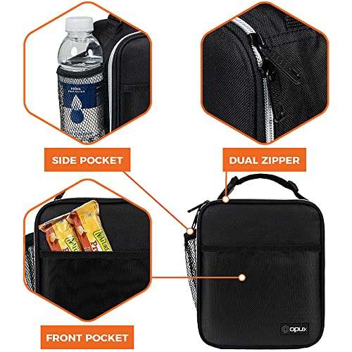 opux Premium Insulated Lunch Box, Soft School Lunch Bag for Kids Boys Girls, Leakproof Small Lunch Pail Men Women Work, Reusable Compact Cooler Tote Lunchbox for Office Adult, Black 4