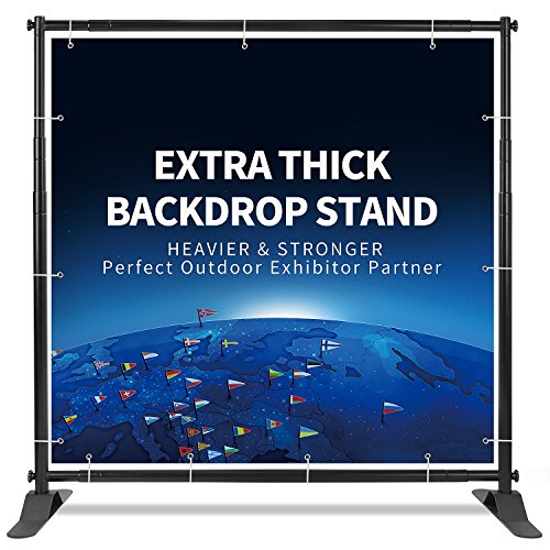 Banner Stand Backdrop - Banner Holder with Adjustable Poster Stand & Retractable Height Up to 5x7 - 8x10 ft Adjustable Telescopic Display Stand for Trade Show, Photo Booth, Wall Exhibitor Background 1