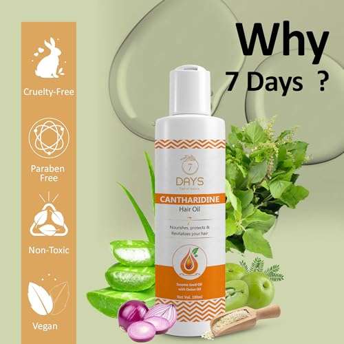 7 DAYS Cantharidine Hair Oil 100ml || Hair Fall Controle and Hair Growth with Sesame oil & Brahmi - Hair Oil For Men & Women 6