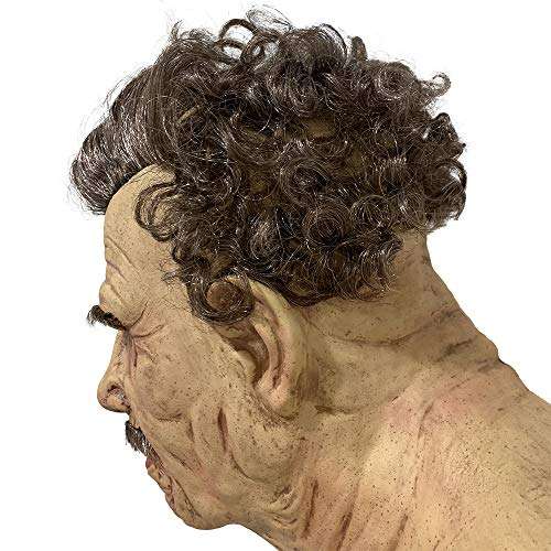 Old Man Mask with Hair Realistic Human Head Mask Halloween Mask Party Costume 5