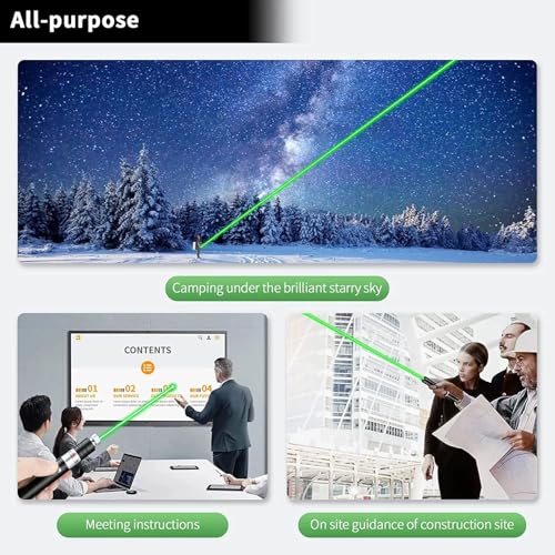 Cyahvtl Laser Pointer, Tactical Flashlights 2000 Metres Green Long Range High Power Handheld Flashlight, Rechargeable Laser Pointer for USB, with Star Cap Adjustable Focus Suitable for Projecto 3