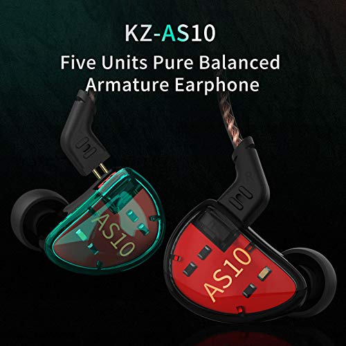 KZ AS10 in-Ear Monitors 5 Balanced Armature Driver Headset, Noise Cancelling Headphones IEMs Earphones with Detachable 2 Pin Cable for Musician,Singer,Guitarist Drummer,Church (Cyan,Without Mic) 2
