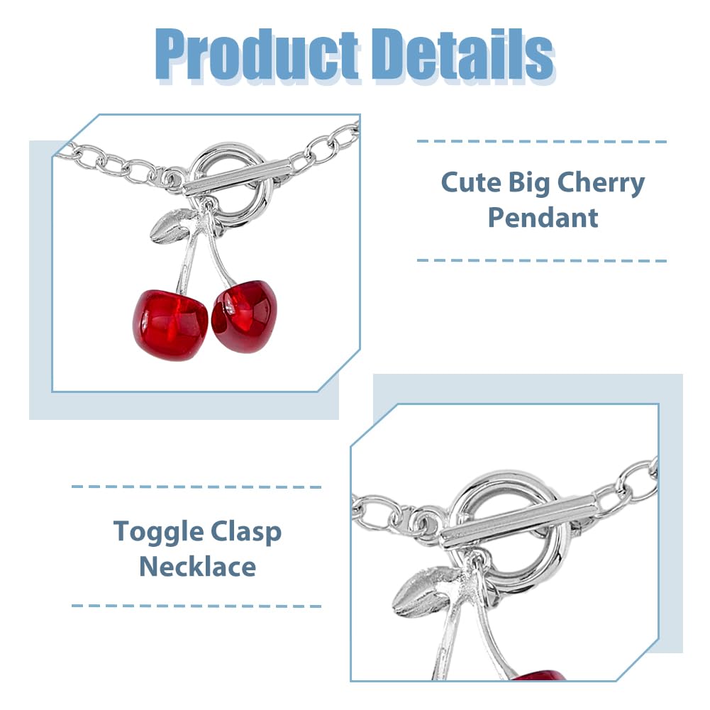 UNICRAFTALE 8Pcs 2 Colors Cherry Jewelry Set Cherry Necklace Bracelet Fruit Dangle Stud Earrings Fashion Cherry Pendant Necklace Food Drop Earring Red Cherry Chain Bracelets Birthday Wedding 5