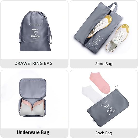 AVENUX 7pcs Set Travel Organizer Packing Cubes Lightweight Travel Luggage Organizers with Laundry Bag or Toiletry Bag Laundry Organiser (Grey, 7 PCS) 5