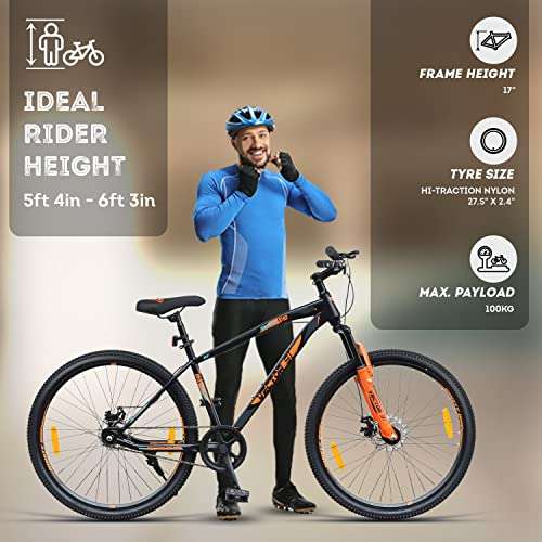 VECTOR 91 Men'S Granite-X40 27.5T Single Speed Steel Frame - 17 In, Mountain Bike/Bicycle (Black & Orange, Ideal For: 12+ Years, Brake: Disc), Rear 6