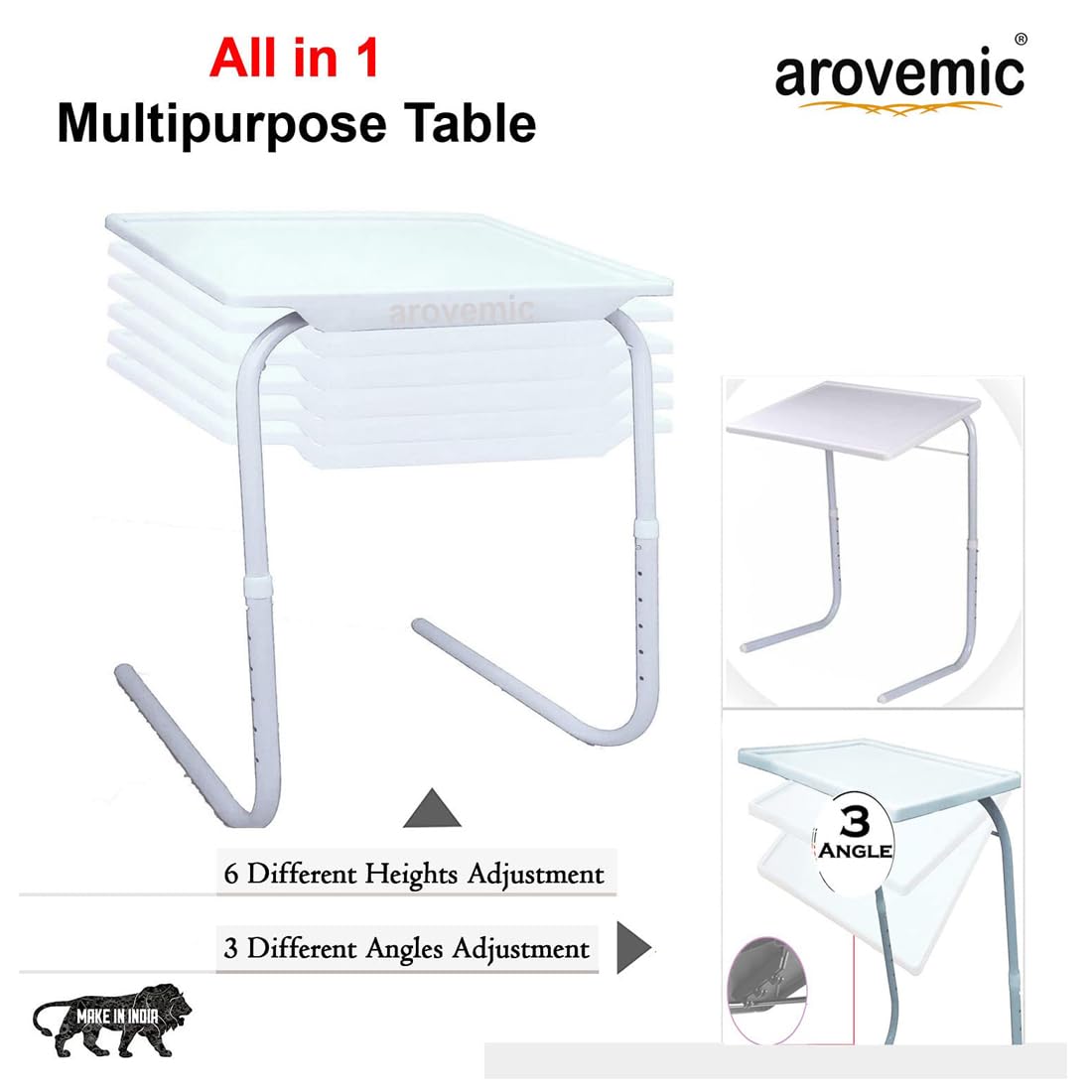 AROVEMIC Ultra Table Multipurpose Laptop Table Mate Finish Top Work at Home Study Table (HM Regular- White, Alloy Steel)(Premium Table) A01 5