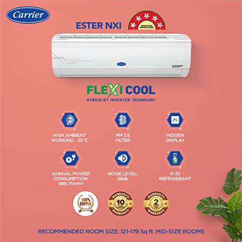 Carrier 1.5 Ton 5 Star Inverter Split AC (Copper, PM 2.5 Filter, CAI18ES5R30F0, 2021 Model, White) 2