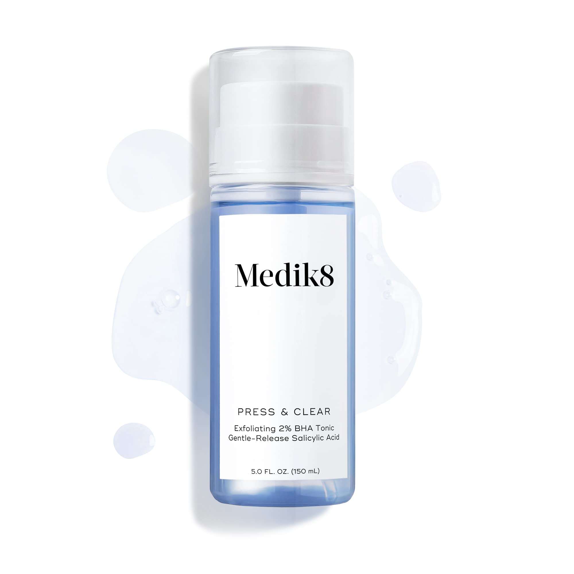Medik8 Press and Clear - Clarifying Daily Facial Exfoliant - Exfoliating BHA Toner - Gentle-Release Salicylic Acid - Fast Action on Blemishes - 5 oz 5