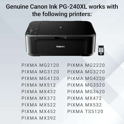 Canon PG-240 XL Genuine Black Ink Cartridge, Compatible with MG2120/3120/4120, MX512/432/472/372/392/522/532/452, MG2220/3220/4220/3520/3620, TS5120 5