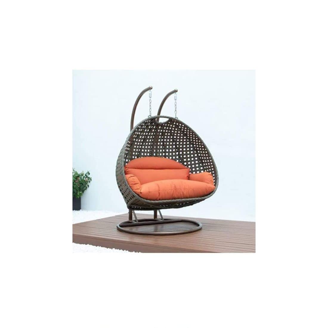 Bhairav Store Double Seater Heavy Iron Hanging Swing Chair with Tufted Soft Deep Cushion with Stand Backyard Relax for Indoor, Outdoor, Balcony, Patio, Home & Garden (Brown- Swing|Orange-Cushions) 5