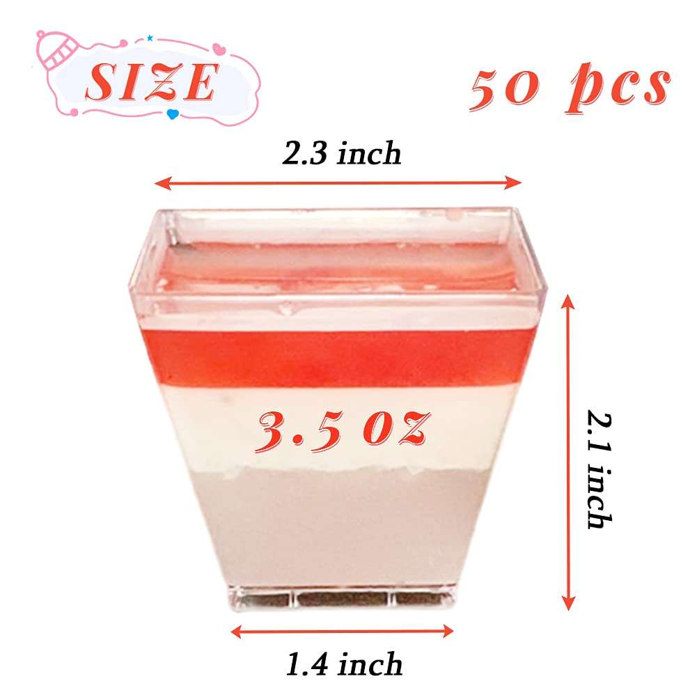 50 Pack 3.5 oz/100ml Plastic Square Dessert Cups,Square Small Appetizer Cups,Square Clear Plastic Dessert Tumbler Cup for Desserts,Appetizers,Puddings,Chocolate Cakes,Ice Cream 3