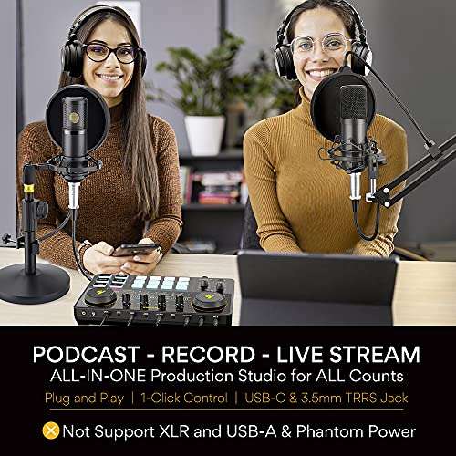 Maono AU-AM200 Audio Interface with DJ Mixer and Sound Card, ALL-IN-ONE Podcast Production Studio for Guitar, Microphone, Youtube Streaming, PC, Recording Studio and Gaming 2