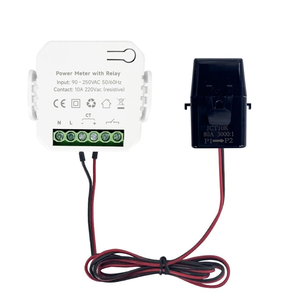 Kenntsh Tuya Smart WiFi Power Meter AC90-250V with Clamp CT KWh Power Monitor Electricity Statistics Smart Life APP, 80A CT Easy Install Easy to Use 1