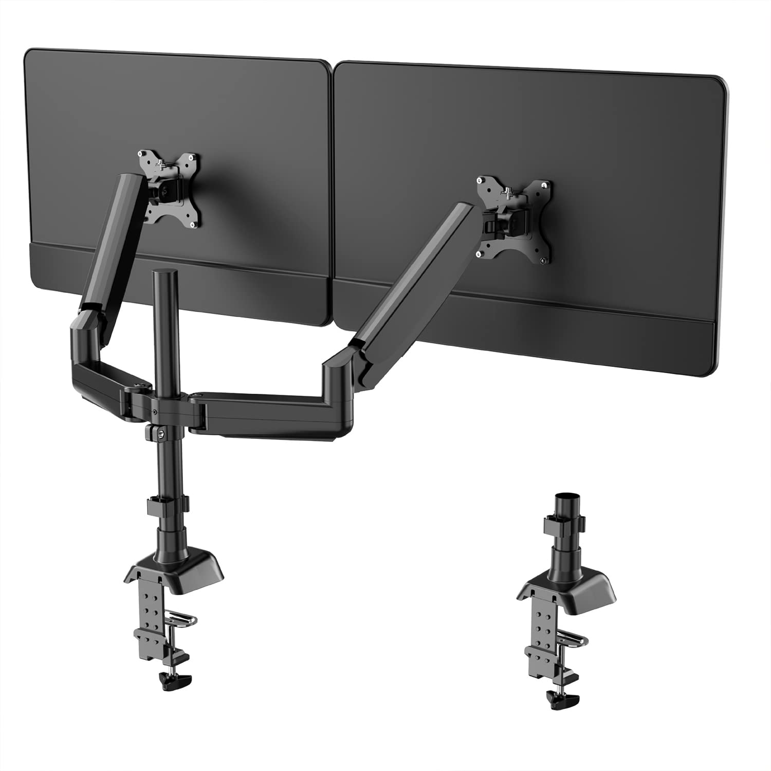 Dual Monitor Stand, Height Adjustable, Pneumatic Dual Monitor Arm Mount for 17 to 32 inch Screens, Full Articulating Tilt, Heavy Duty VESA Stand with Desk C-clamp and Installation Tools 1