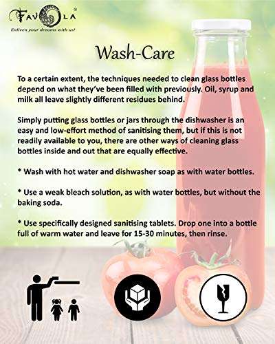 FAVOLA Hygienic Air Tight Glass Water Bottle, Milk Bottle, Juice Bottle with Air Tight Cap (Pack of 12) - 1000 ml (1 LTR) 6