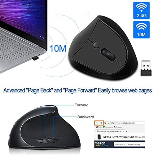 Wirless Vertical Mouse，Rechargeable 2.4G Ergonomic Mouse, Silent Mice 2.4G Optical USB Mouse，DPI 1000/1200/1600,6 Buttons for PC, Desktop, Laptop-Black … 5