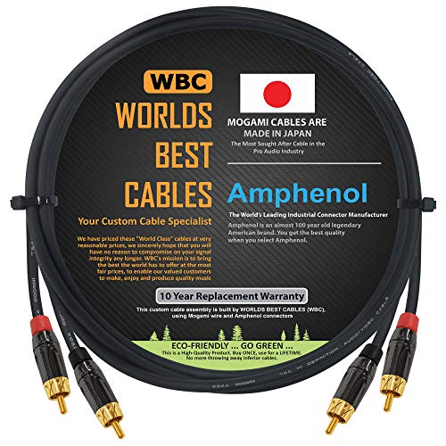 WORLDS BEST CABLES 2 Foot – High-Definition Audio Interconnect Cable Pair Custom Made Using Mogami 2964 Wire and Amphenol ACPL Black Chrome Body, Gold Plated RCA Connectors