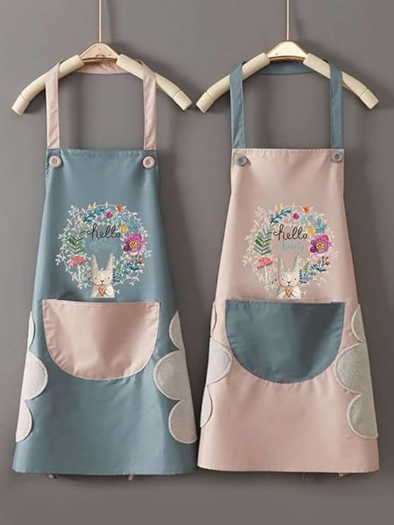 PelBart 2Pcs Waterproof Kitchen Apron with Hand Wiping Towel for Men & Women, Adjustable Neck Strap, Free Size, PVC Polyester Apron for Cooking & Dishwashing (2 Pcs, Free Size)