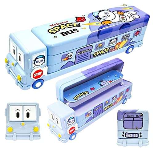 KAVANA School Bus Pencil Box for Girls - Compass Box for Girls with Wheel / Stylish School Bus Geometry Box for Boys / Car Pencil Box Set Bus Toys for Kids 3+ Years /Kids Geometry Box/ Pen Box (Blue) 1
