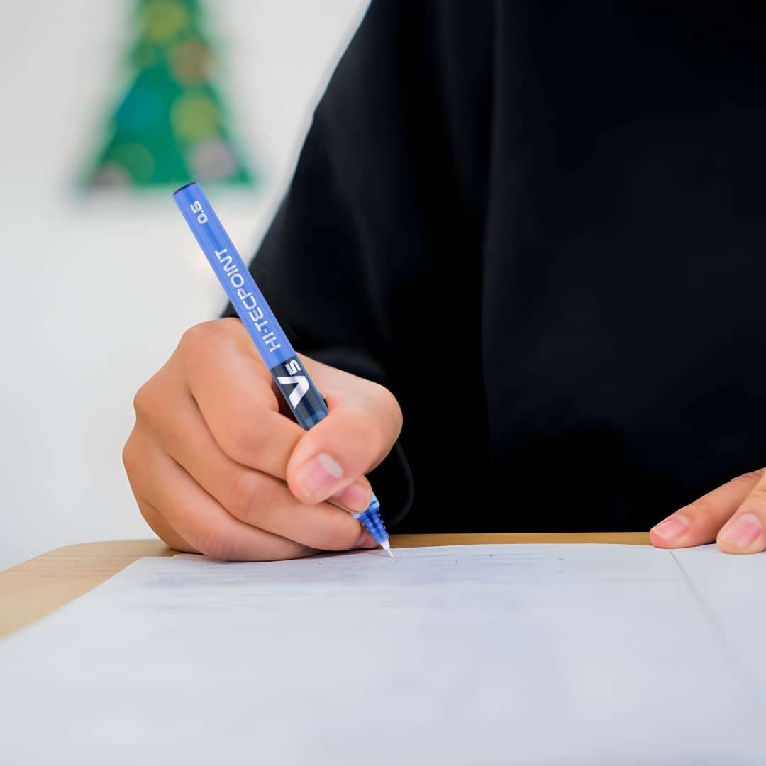 Pilot V5 Roller Ball Pen Pack of 5 (4 Blue, 1 Red) Hi-Techpoint 05-1Blue + 1Black + 1Green 5