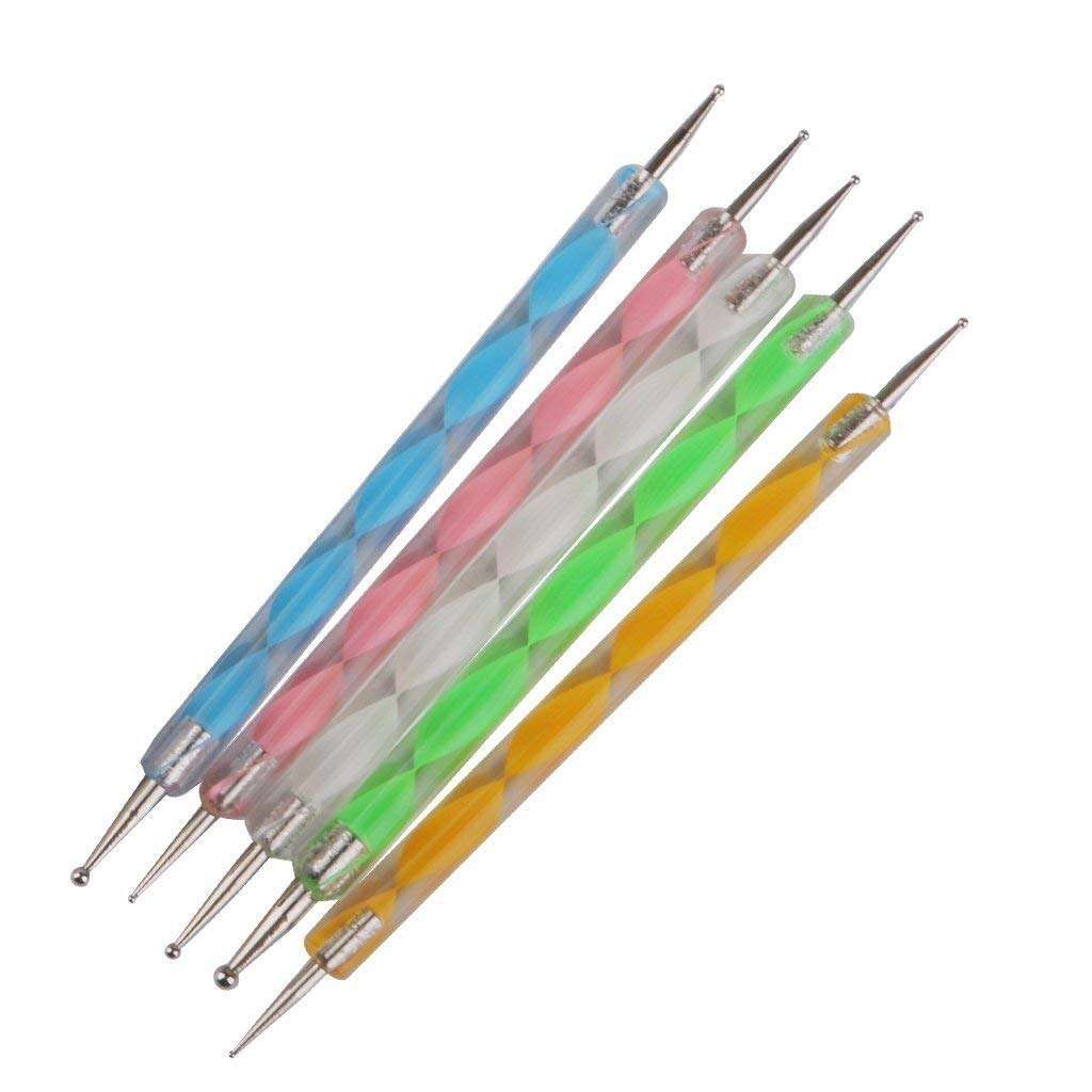 JOTKAPARKASH Nail Brush Set 15 pc , 2 Way Marbleizing Dotting Pen 5 pc, Nail Striping Tape 10 pc , French Manicure Nail Art Tip Guide Sticker 1 pc 3