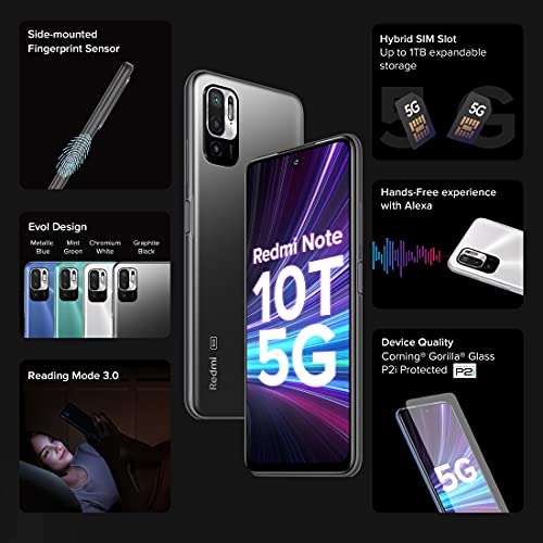 Redmi Note 10T 5G (Graphite Black, 6GB RAM, 128GB Storage) | Dual5G | 90Hz Adaptive Refresh Rate | MediaTek Dimensity 700 7nm Processor | 22.5W Charger included 3