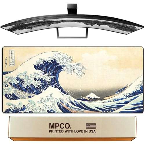MPCO Ukiyo-E Collection – Great Wave Off Kanagawa by Hokusai Gaming Mouse Pad, Extended Desk Mat for Gaming or Office Setup – Large 36" x 17", AeroGlyde Fabric 1