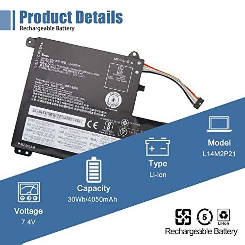VANPIR L14M2P21 Laptop Battery Replacement for Lenovo IdeaPad 330S-14AST 330S-14IKB 330S-15ARR 330S-15AST 330S-15IKB Series 5B10Q39203 5B10Q39204 L14L2P21 5B10Q39206 5B10W67199 7.4V 30Wh/4050mAh 3