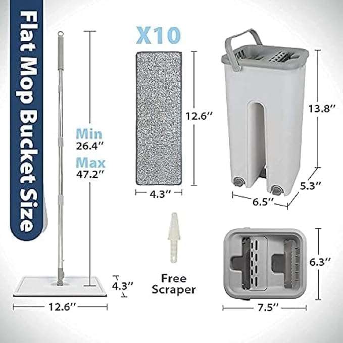 Kinjal Max Flat Mops with Bucket with 360° Floor Cleaning/UPC Upgraded Hands-Free Microfiber Squeeze Pocha/Flat Spin Mop System 360° Flexible Head Mop with 1 Super-Absorbent Microfiber Pads 5