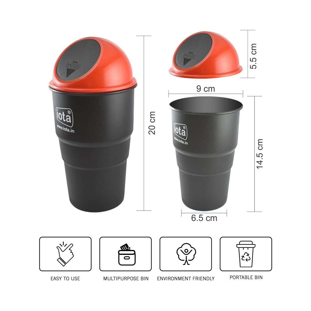iota Mini Car Trash Bin Can Holder Dustbin (Red)(Pack of 6) made with virgin abs plastic 4
