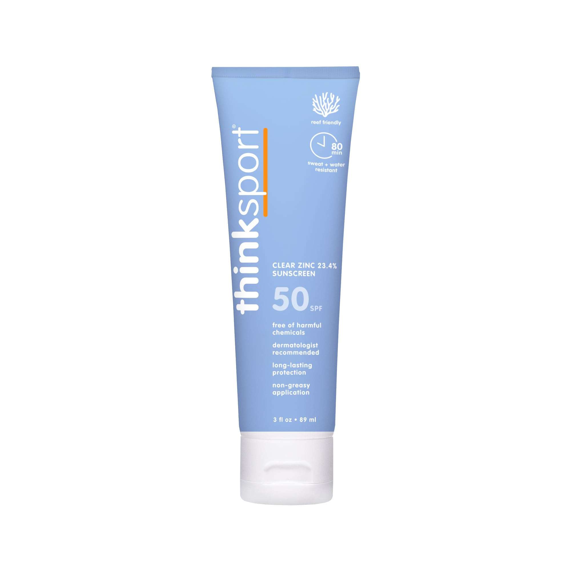 Thinksport Mineral Sunscreen, SPF 50 Clear Zinc Oxide Sunscreen, 3 Fl Oz, Natural, Water Resistant Reef Safe Sunscreen, Broad Spectrum UVA/UVB Sun Screen for Sun Protection, Travel Size 1