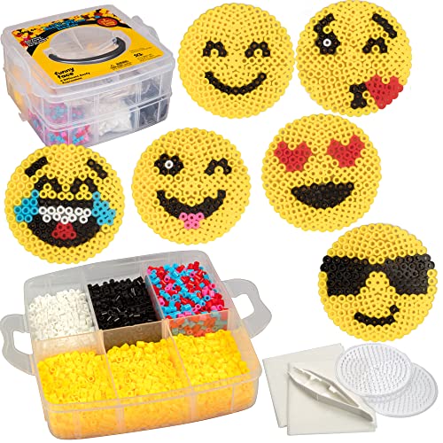 Emoji Smiley Face Fuse Beads- 6 Different Emojis - 3600pcs Beads (6 Colors), Tweezers, Peg Boards, Ironing Paper, Case - Works with Perler Beads- Pixel Art Project Gift- Officially Licensed by Emoji 1