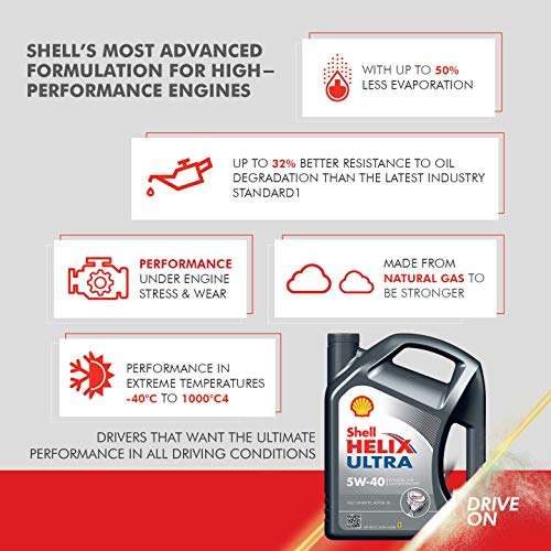 Shell Helix Ultra 5W-40 Fully Synthetic Motor Oil for Diesel and Gasoline Engines (4 L) 3