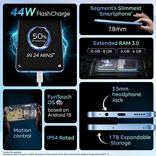 iQOO Z7s 5G by vivo (Pacific Night, 8GB RAM, 128GB Storage) | Ultra Bright AMOLED Display | Snapdragon 695 5G 6nm Processor | 64 MP OIS Ultra Stable Camera | 44WFlashCharge 5